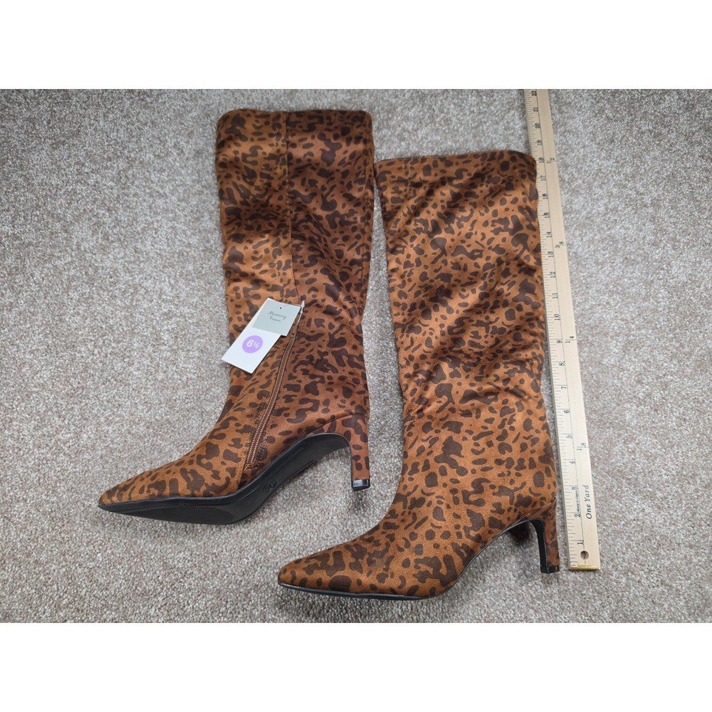 A New Day Leopard Print Tall Boots Pointed Toe Kitten Heel Brown 6.5 NEW